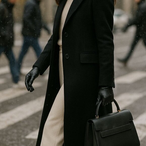 NWT Classic Black 100% Wool Double Breasted Belted Winter Coat - Picture 9 of 10